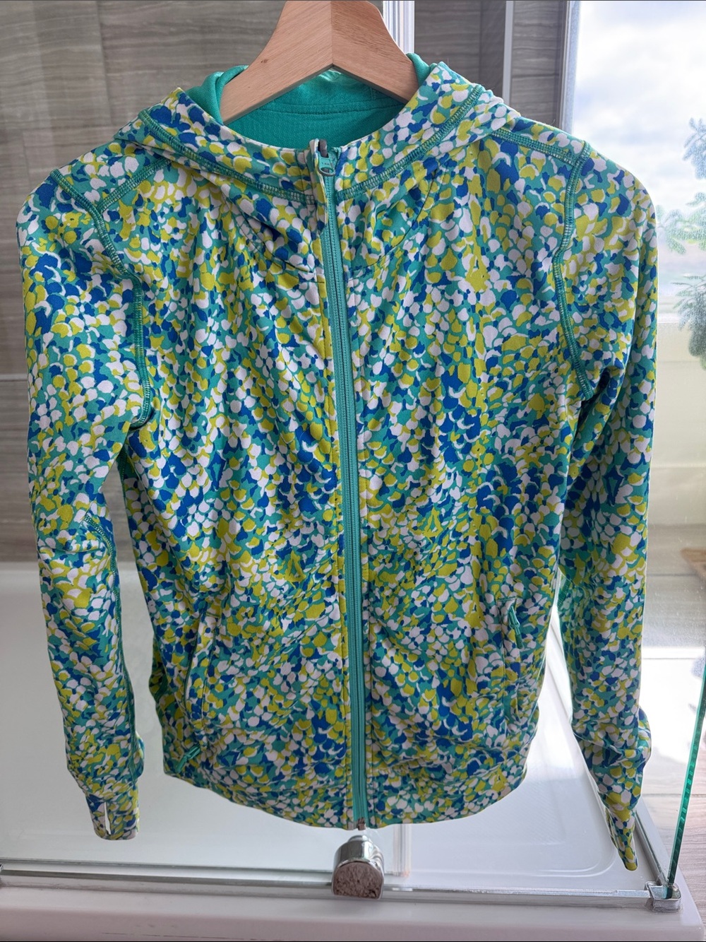 Aqua Multi-Color Hooded Zip Jacket